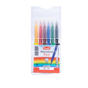 Marcador punta pincel colores clasicos x6u TRABI