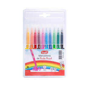 Marcador punta pincel colores clasicos x10u TRABI