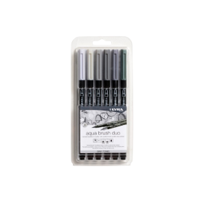 Marcador punta pincel acuarelable doble punta tonos grises x12u LYRA