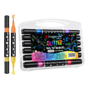 Marcador doble punta pincel con glitter x12u JINGSEN